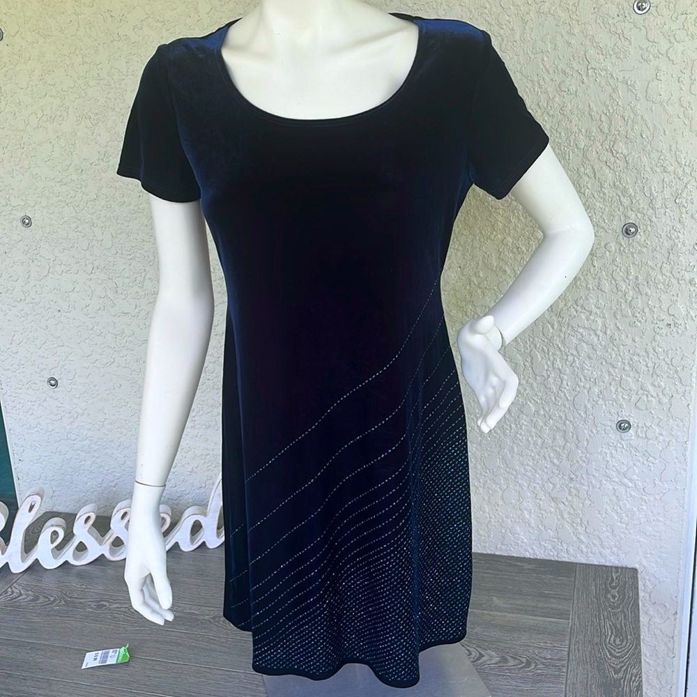 Vintage 90’s CDC Navy Blue Velvet Sparkly Short Sleeve Dress